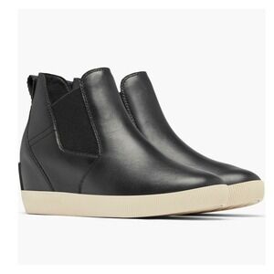 Sorel Out N About Wedge Leather‎ Bootie, Ankle Boots Black, Size 9.5 NWT